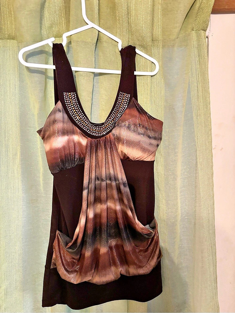 Cabi Abstract Embellished Tank in Black & Brown Like New